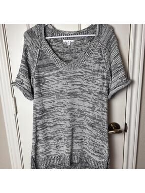 CAbi #973 Womens Tunic Black & White Marbled Pullover Short Sleeve Sweater Top M